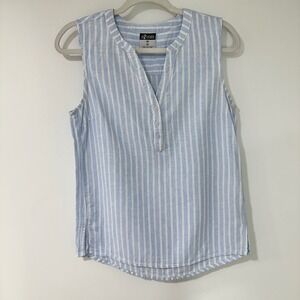 UP2FASHION Striped Linen Blend Blouse Women Size 6 Blue Sleeveless | Coastal